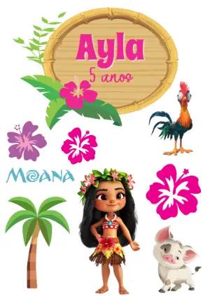 Topo de Bolo Moana com Personagens para Editar Online