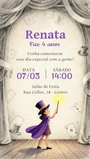 Convite de Aniversário Mágica Ilustrado para Editar Online