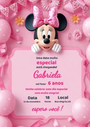 Convite de Aniversário Minnie Rosa: Modelo Editável