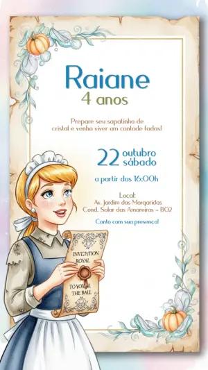 Convite de Aniversário Cinderela para Editar Online