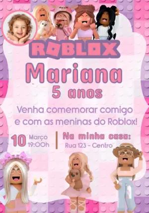 Convite de Aniversário Roblox Menina com Foto para Editar