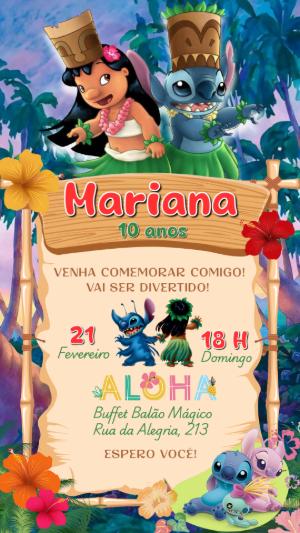 Convite de Aniversário Lilo e Stitch Tropical para Editar Online