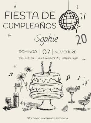 Invitación de Cumpleaños Estilo Boceto para Editar