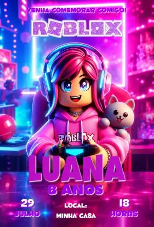 Convite de Aniversário Roblox Menina Gamer Editável