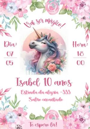 Convite de Aniversário Unicórnio Mágico para Editar Online