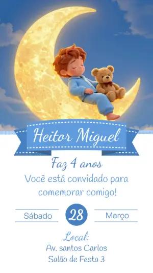 Convite Digital Aniversário Infantil Menino na Lua Editável