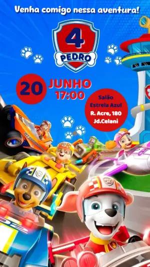 Convite de Aniversário Patrulha Canina Corrida Editável
