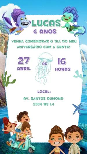 Convite de Aniversário Luca com Personagens para Editar Online