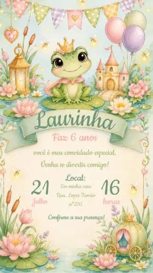 Convite de Aniversário Sapa Princesa Aquarela para Editar