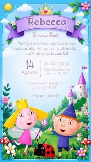 Convite de Aniversário O Pequeno Reino de Ben e Holly para Editar