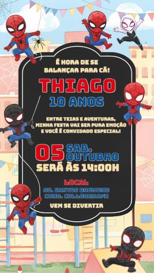 Convite de Aniversário Homem Aranha e Amigos para Editar Online
