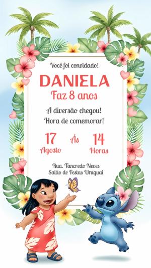 Convite de Aniversário Lilo & Stitch Tropical para Editar Online