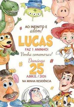 Convite de Aniversário Toy Story Aquarela para Editar