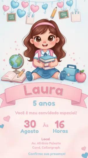 Convite Digital Tema Escolar Aniversário Infantil Editável