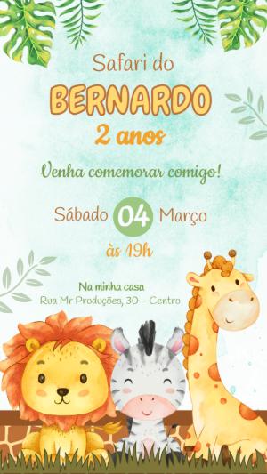 Convite Aniversário Safari com Animais para Editar Online