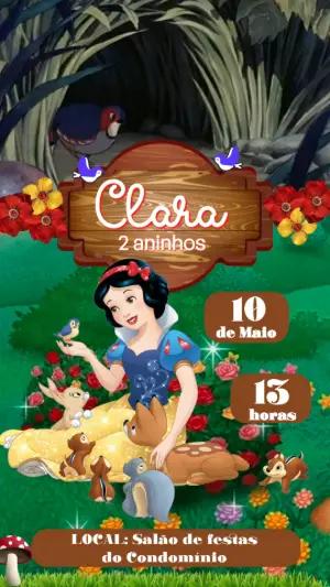 Convite Animado Aniversário Branca de Neve para Editar Online
