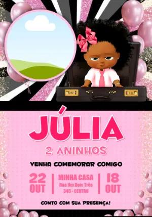 Convite Poderosa Chefinha Rosa e Preto com Foto para Editar