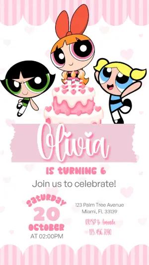 Powerpuff Girls Birthday Invitation Editable Template