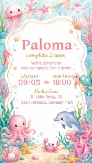 Convite de Aniversário Fundo do Mar Aquarela para Editar