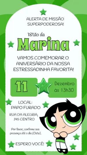 Convite de Aniversário Docinho (Meninas Superpoderosas) Editável