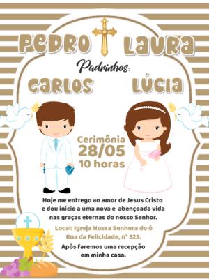 Convite Batismo Duplo Menino e Menina para Editar Online