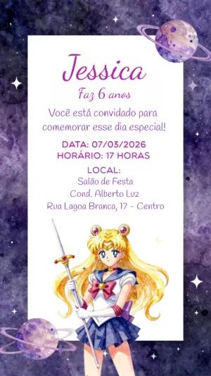 Convite de Aniversário Sailor Moon Galáxia para Editar