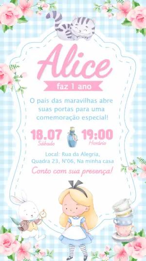Convite de Aniversário Alice no País das Maravilhas Editável