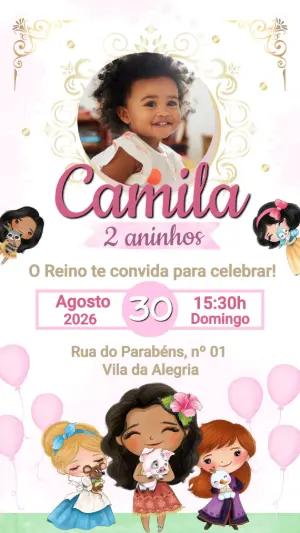 Convite Animado Aniversário Princesas Disney Editável com Foto