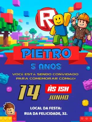 Convite de Aniversário Roblox Colorido para Editar