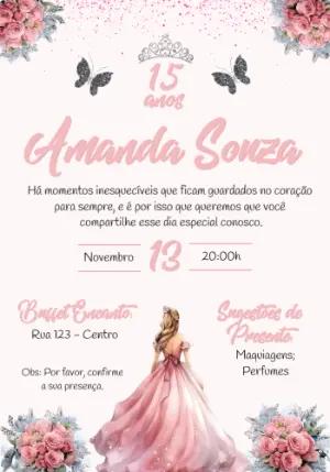 Convite 15 Anos Rosa Princesa Editável Online