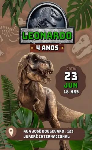Convite de Aniversário Jurassic Park com T-Rex para Editar