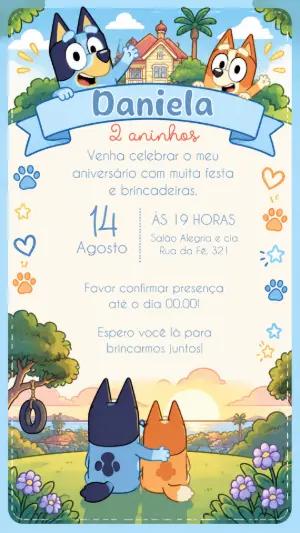Convite de Aniversário Bluey e Bingo para Editar Online