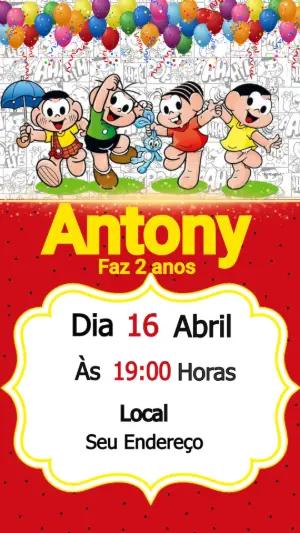 Convite de Aniversário Turma da Mônica Menino para Editar