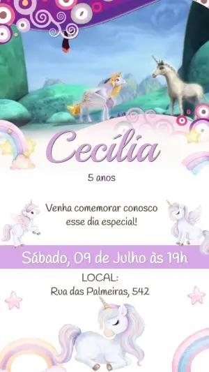 Convite Animado Unicórnio Mágico para Editar e Enviar
