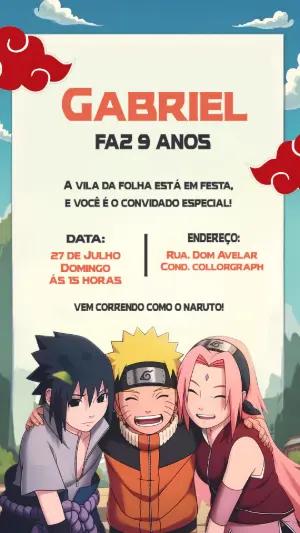 Convite de Aniversário Naruto com Personagens para Editar