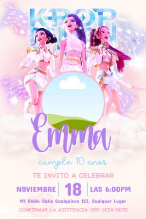 Invitación de Cumpleaños Las Guerreras K-Pop Editable
