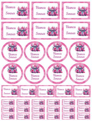 Kit de Etiquetas Escolares Stitch Rosa Fofo para Editar e Imprimir