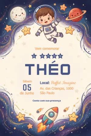 Convite de Aniversário Infantil Galáxia Astronauta Editável