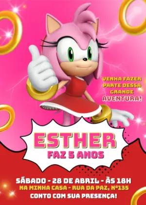 Convite de Aniversário Amy Rose Rosa | Modelo Digital para Editar