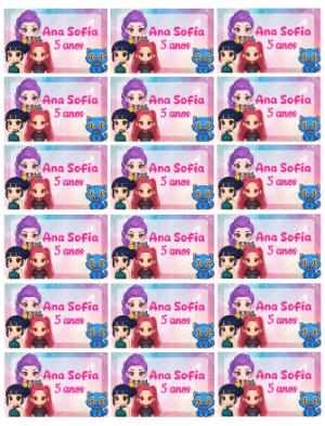 Adesivo Editável de Aniversário K-pop com Guerreiras Chibi