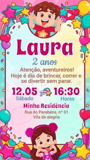 Convite de Aniversário Maria Clara e JP Colorido para Editar