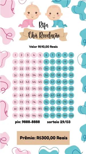Rifa Chá Revelação Bebês Rosa e Azul Modelo Editável