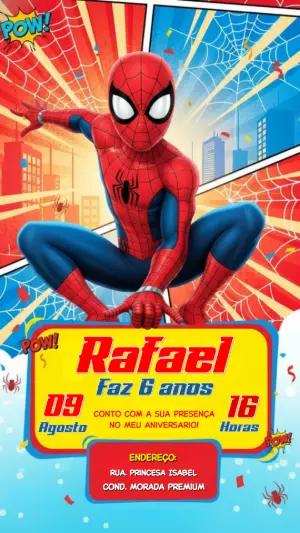 Convite de Aniversário Homem-Aranha Estilo Quadrinhos Editável