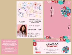 Convite de Aniversário Infantil Stitch Passaporte Editável