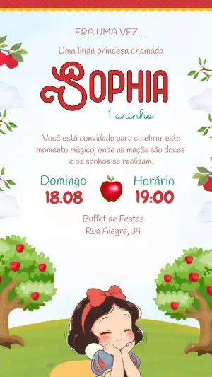 Convite de Aniversário Branca de Neve Fofo para Editar