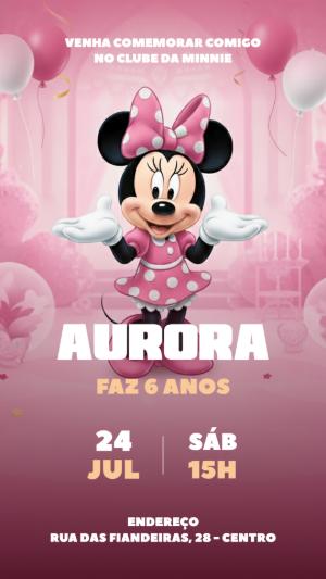 Convite de Aniversário Minnie Rosa Modelo Digital para Editar