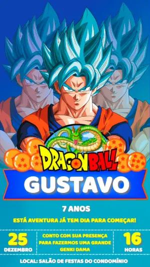 Convite de Aniversário Dragon Ball Super com Goku para Editar