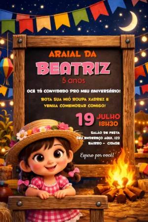 Convite Digital Festa Junina Infantil com Menina para Editar