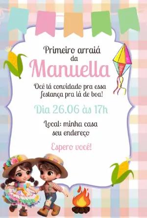 Convite Animado de Aniversário Festa Junina Infantil para Editar