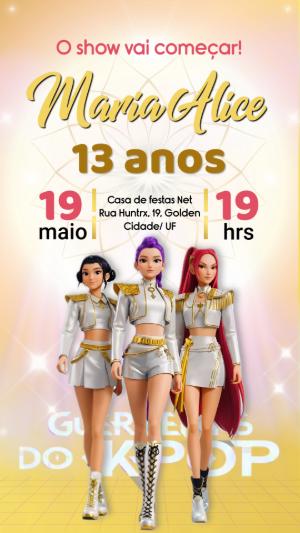 Convite de Aniversário K-pop Guerreiras Modelo Editável
